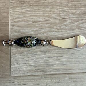 Decorative Butter Knife with Murano Type Colored Glass Handle In Original Box